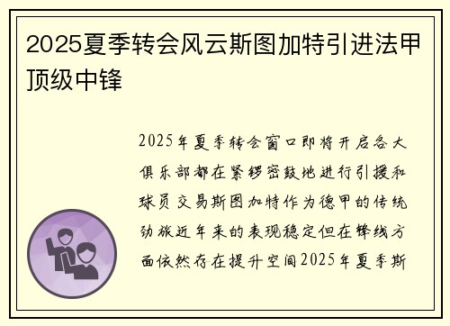 2025夏季转会风云斯图加特引进法甲顶级中锋